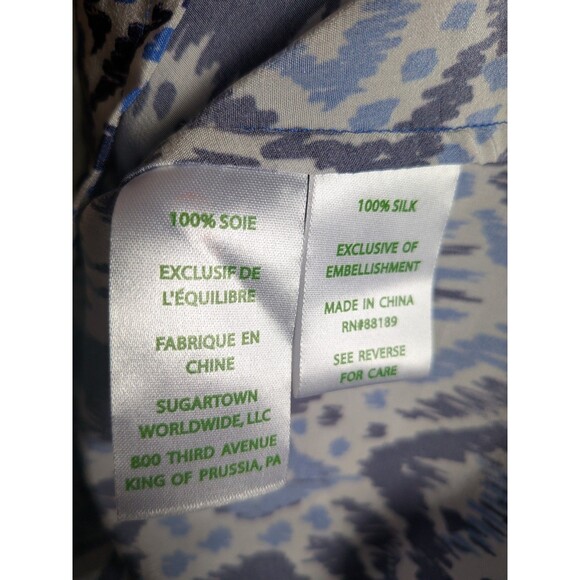 Lilly Pulitzer XL100% Silk Blue Renato Tunic Top Shirt Beaded Neckline Embellish - Picture 14 of 14